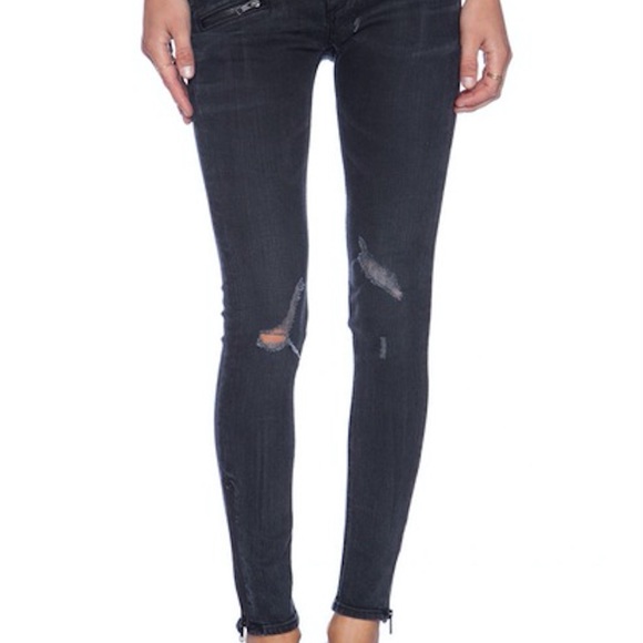 Rag & Bone Moto 3 zipper black jeans w zipper leg - Picture 4 of 8